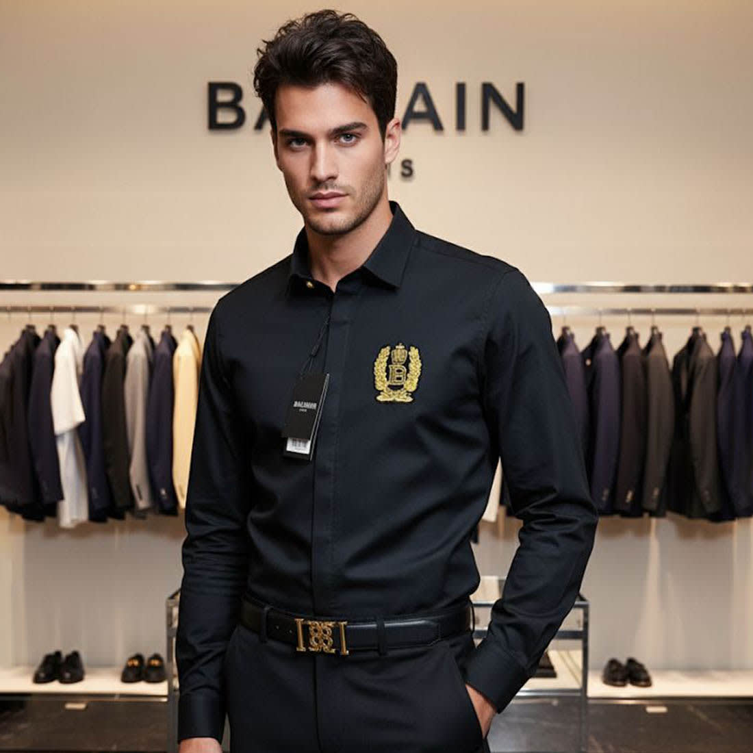 Balmain Embroidered Black Premium Cotton Shirt-0