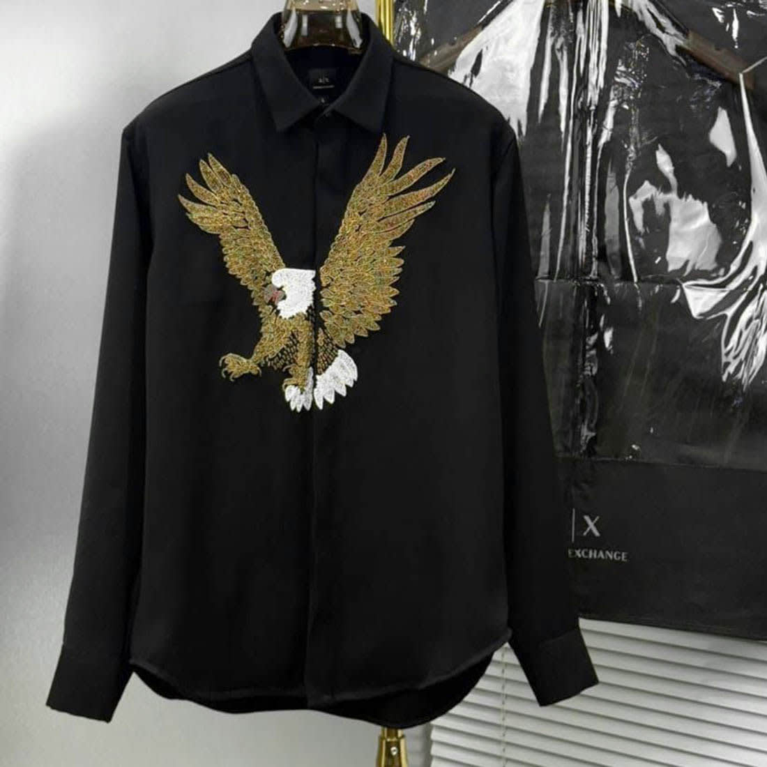 Armani Exchange Black Eagle Print Cotton Shirt-0