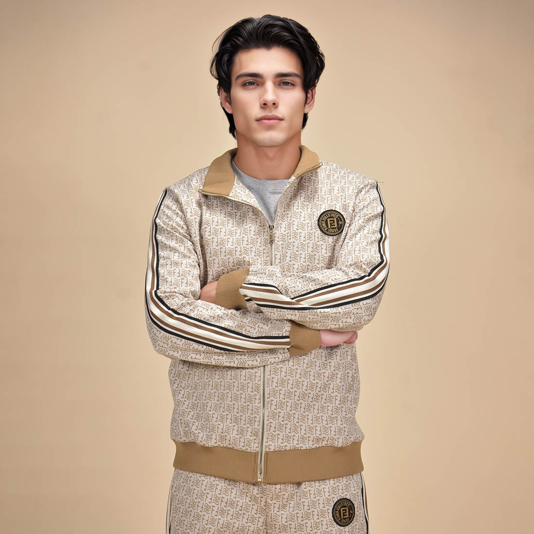 Fendi Embroidered logo Cream Premium Tracksuit-6