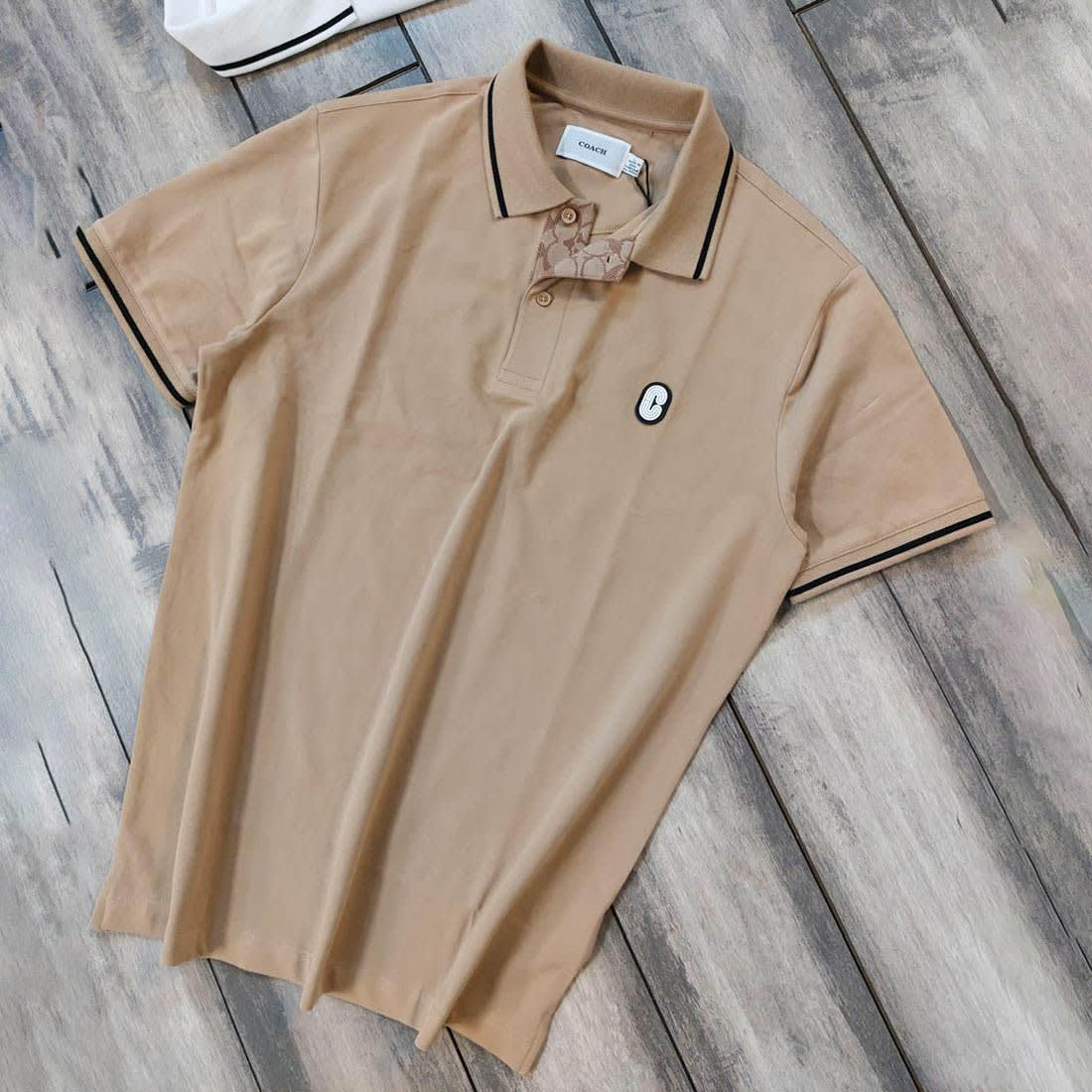 Coach Embroidered logo Striped Pique Brown Polo T-shirt-0
