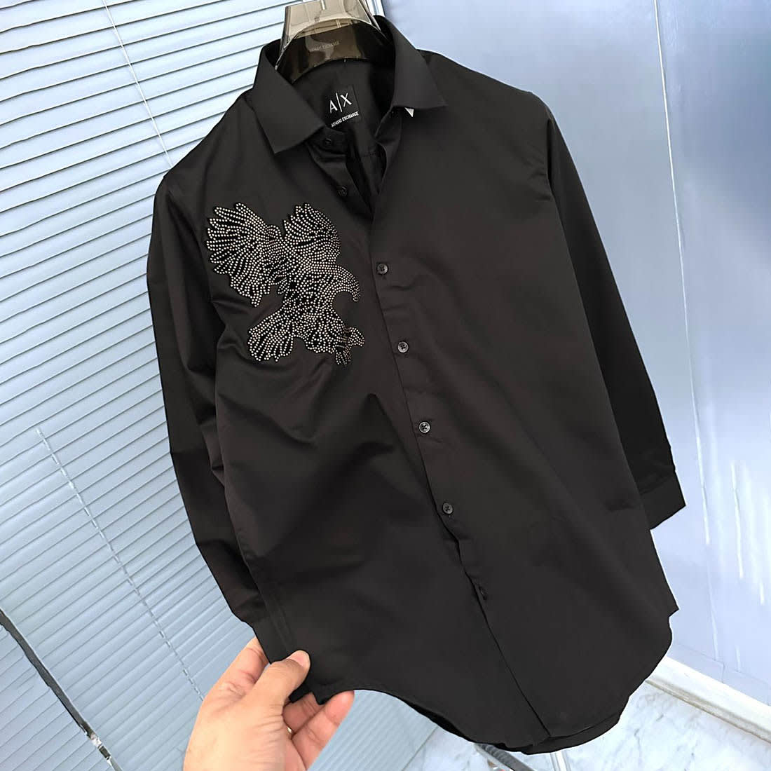 Armani Exchange Eagle Print Black Cotton Shirt-3