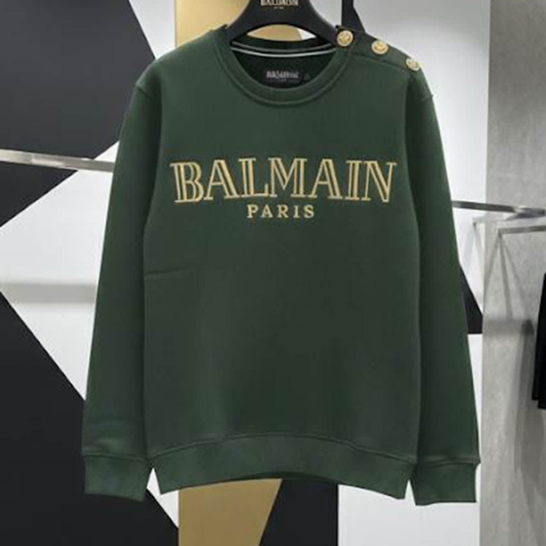 Balmain Paris Golden Logo Green Sweatshirt-0