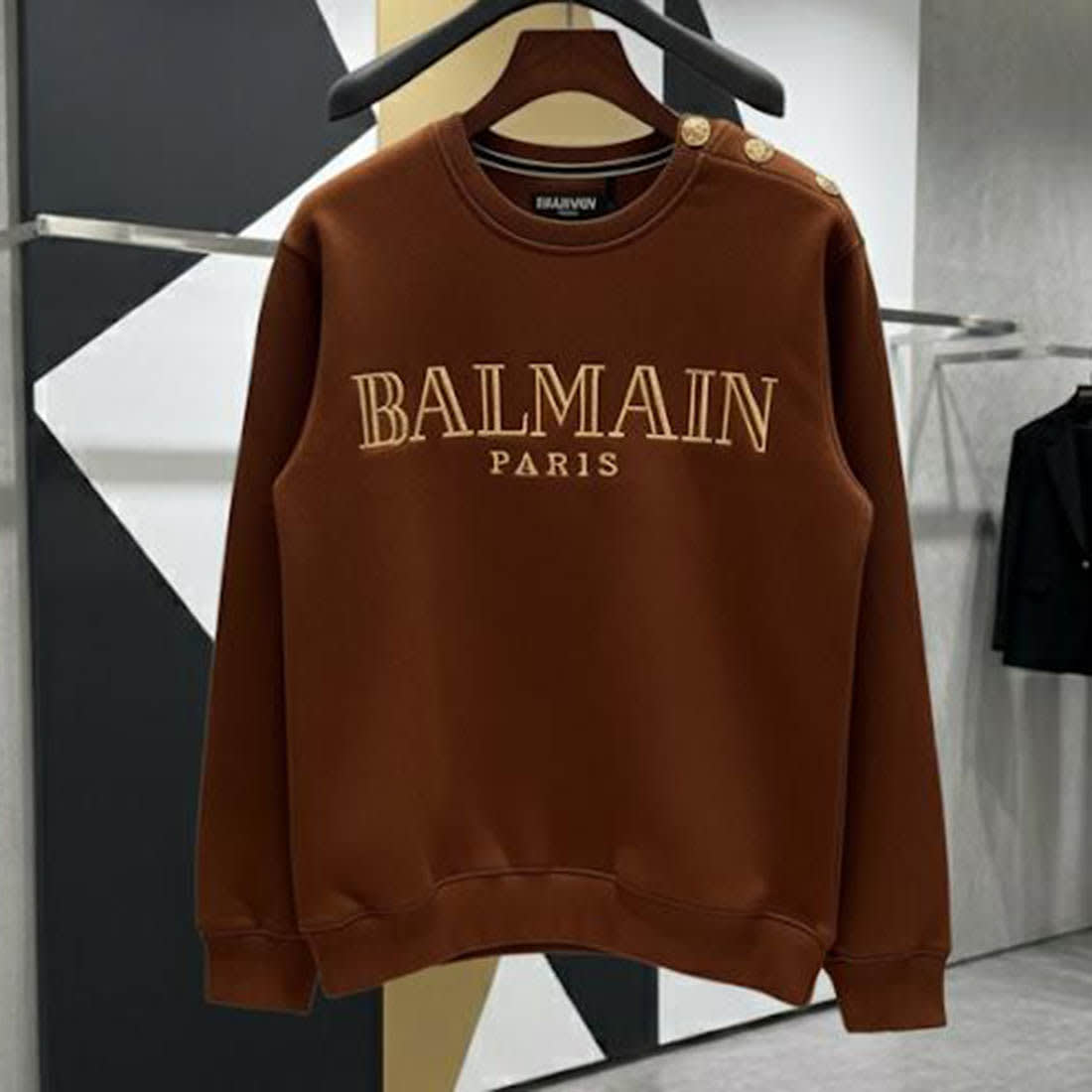 Balmain Paris Golden Logo Brown Sweatshirt-0