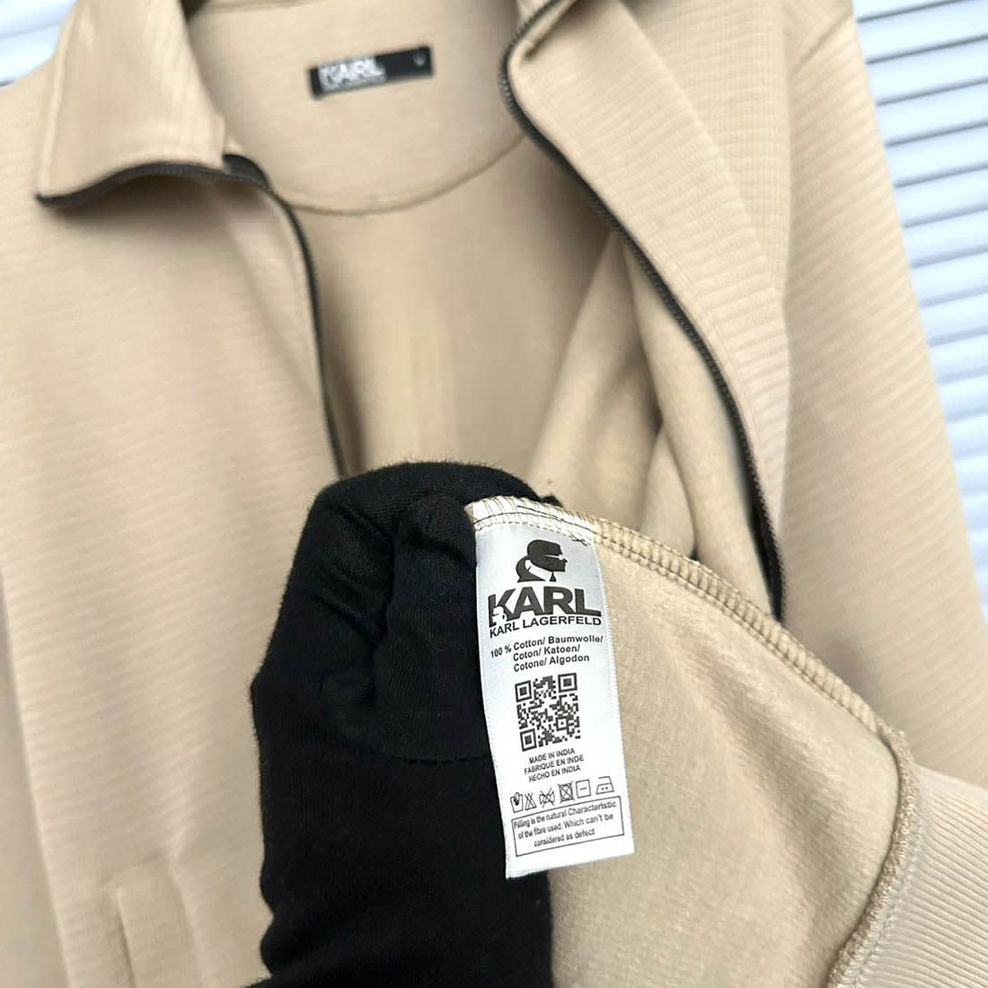 Karl Lagerfeld Cream Brown Hoodie Zipper-4