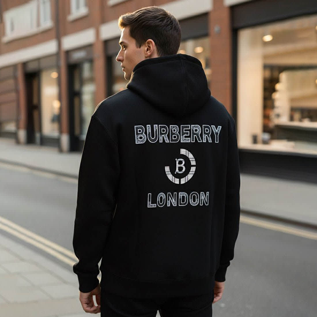 Burberry Black Embroidery Logo Hoodie-1