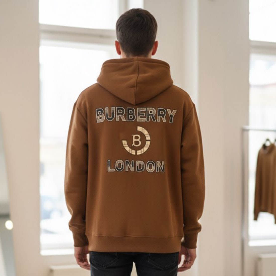 Burberry Brown Embroidery Logo Hoodie-1
