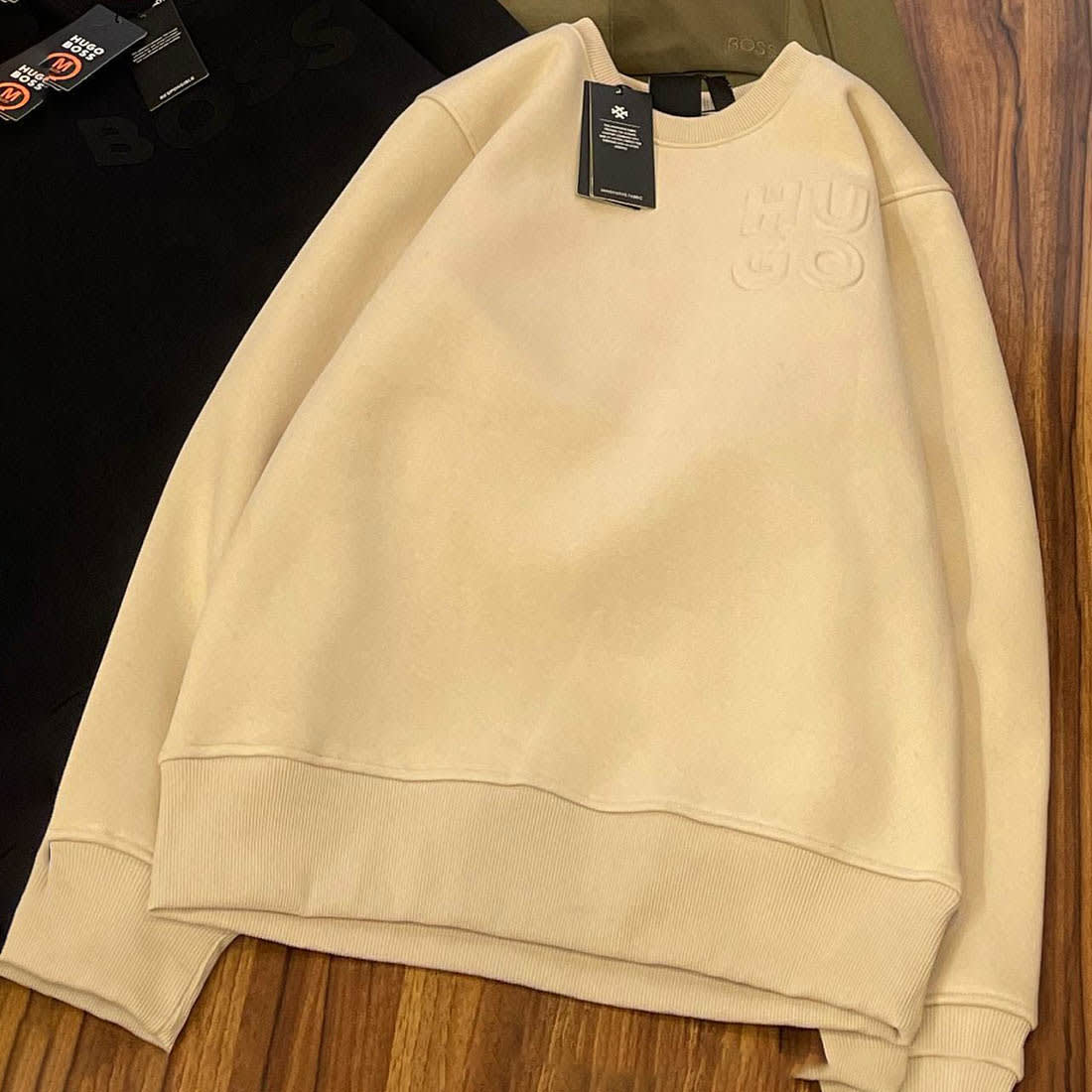 Boss Embroidery Cream cotton Sweatshirt-0