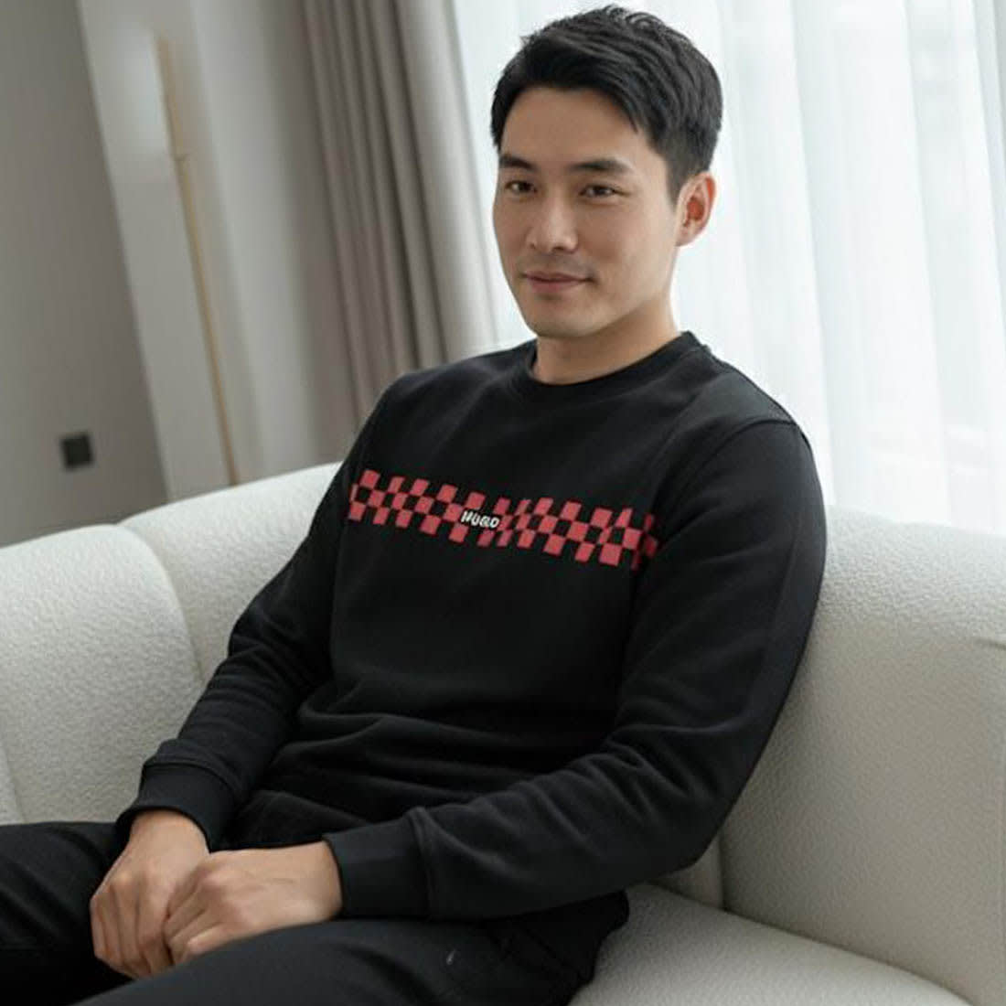 Boss Embroidery Black cotton Sweatshirt-1