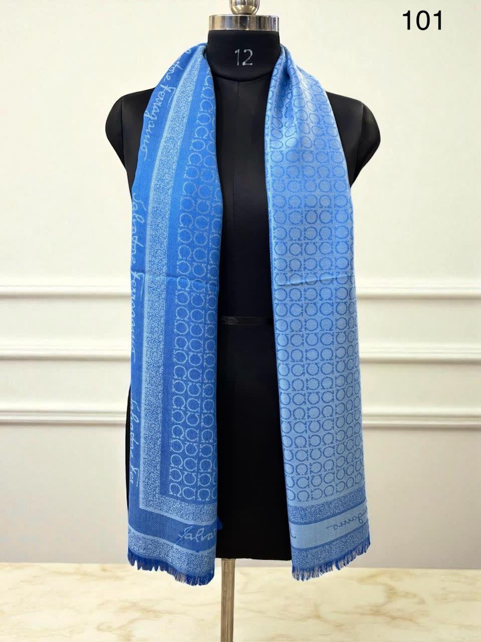 Salvatore Ferragamo Blue Premium Quality Woollen Stole-0