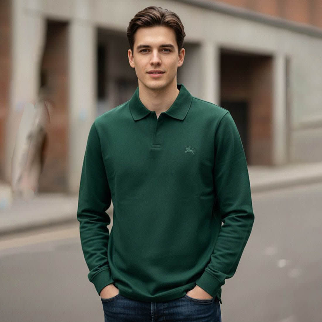 Burberry Green Premium Full Sleeves Polo T-shirt-0