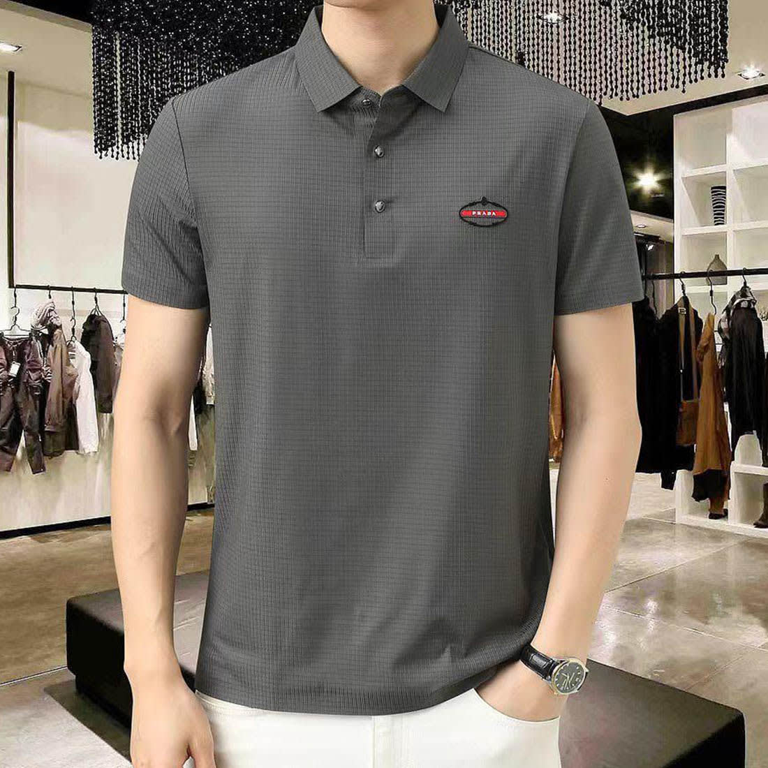 Prada Grey Premium Quality Polo T-shirt-0