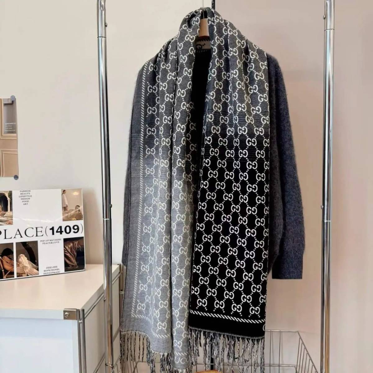 Gucci GG Monogram Warm  Black Woolen Stole-0