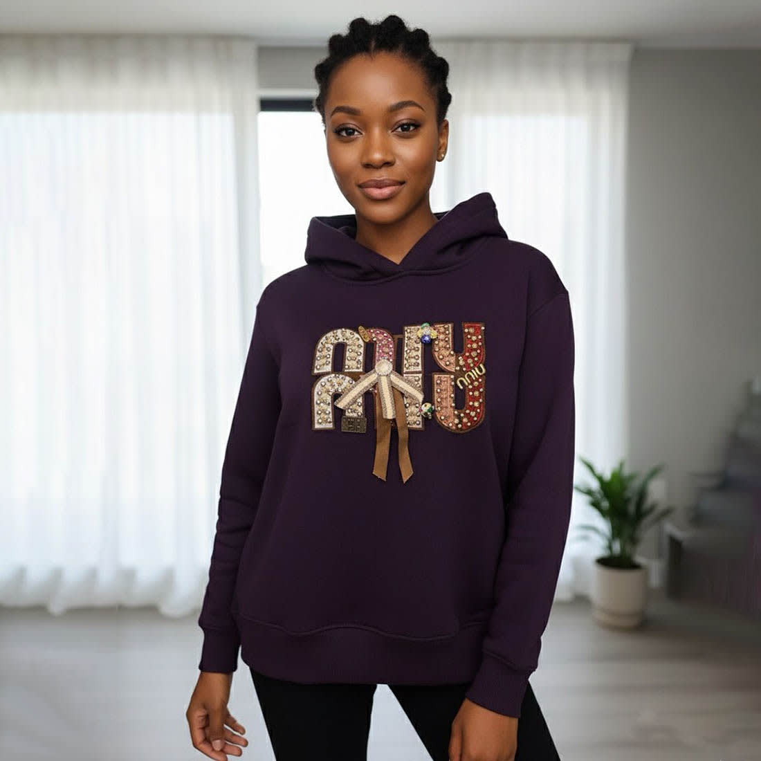 Miu Miu Purple Embroidered Women Hoodie-0