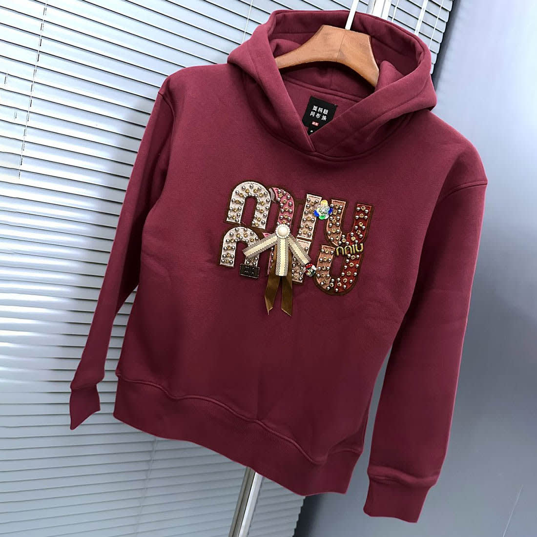 Miu Miu Maroon Embroidered Women Hoodie-3