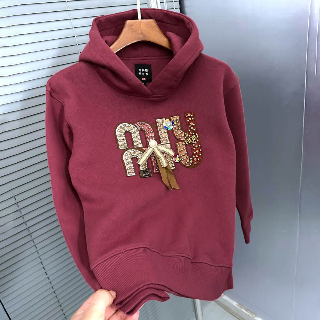 Miu Miu Maroon Embroidered Women Hoodie-1