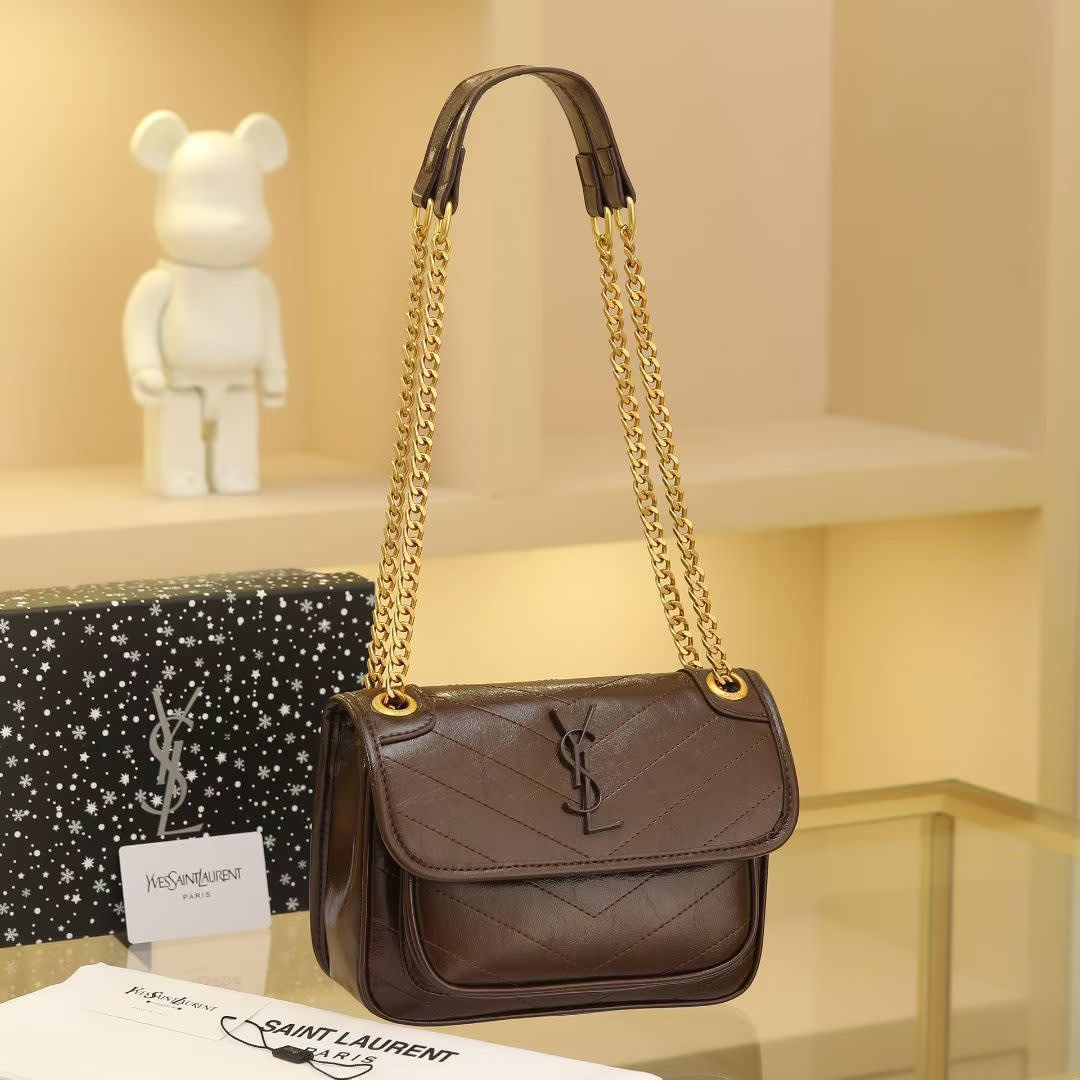 Ysl Lou Lou Puffer Dark Brown Sling Bag-0