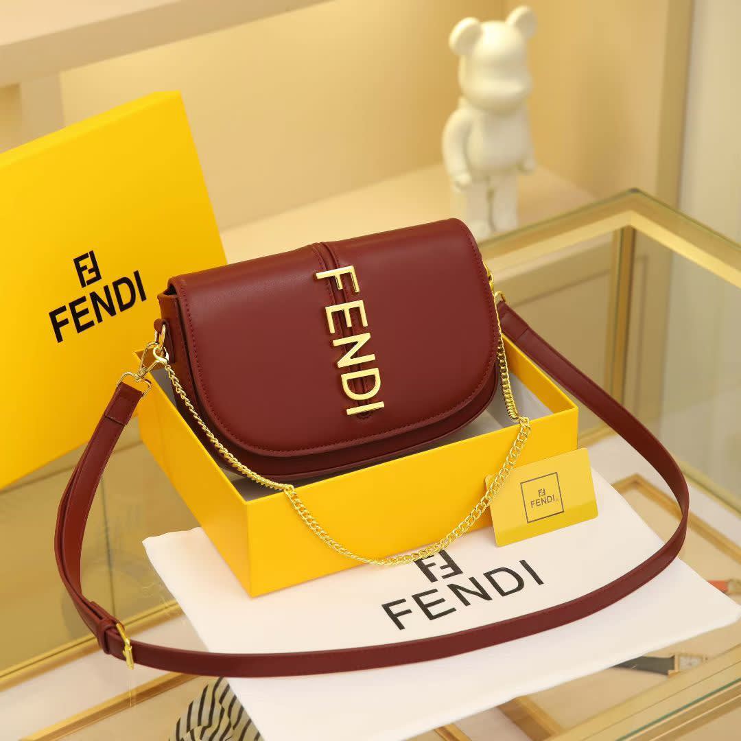Fendi Baguette FF embroidery Maroon canvas bag-0