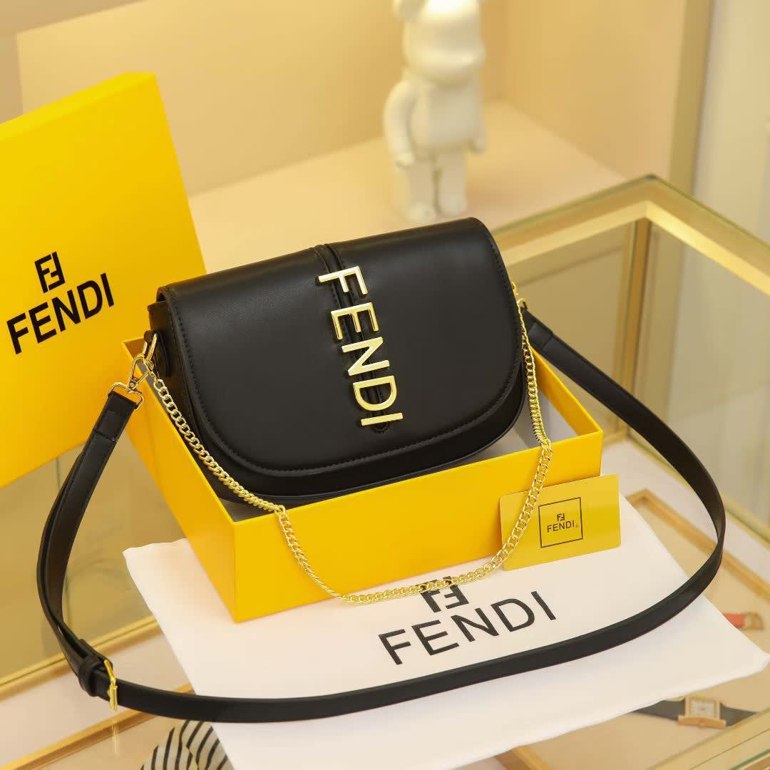 Fendi Baguette FF embroidery Black canvas bag-0