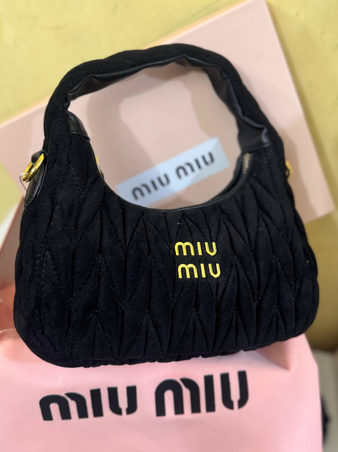 Miu Miu Wander Matlasse Black Hobo Bag-0
