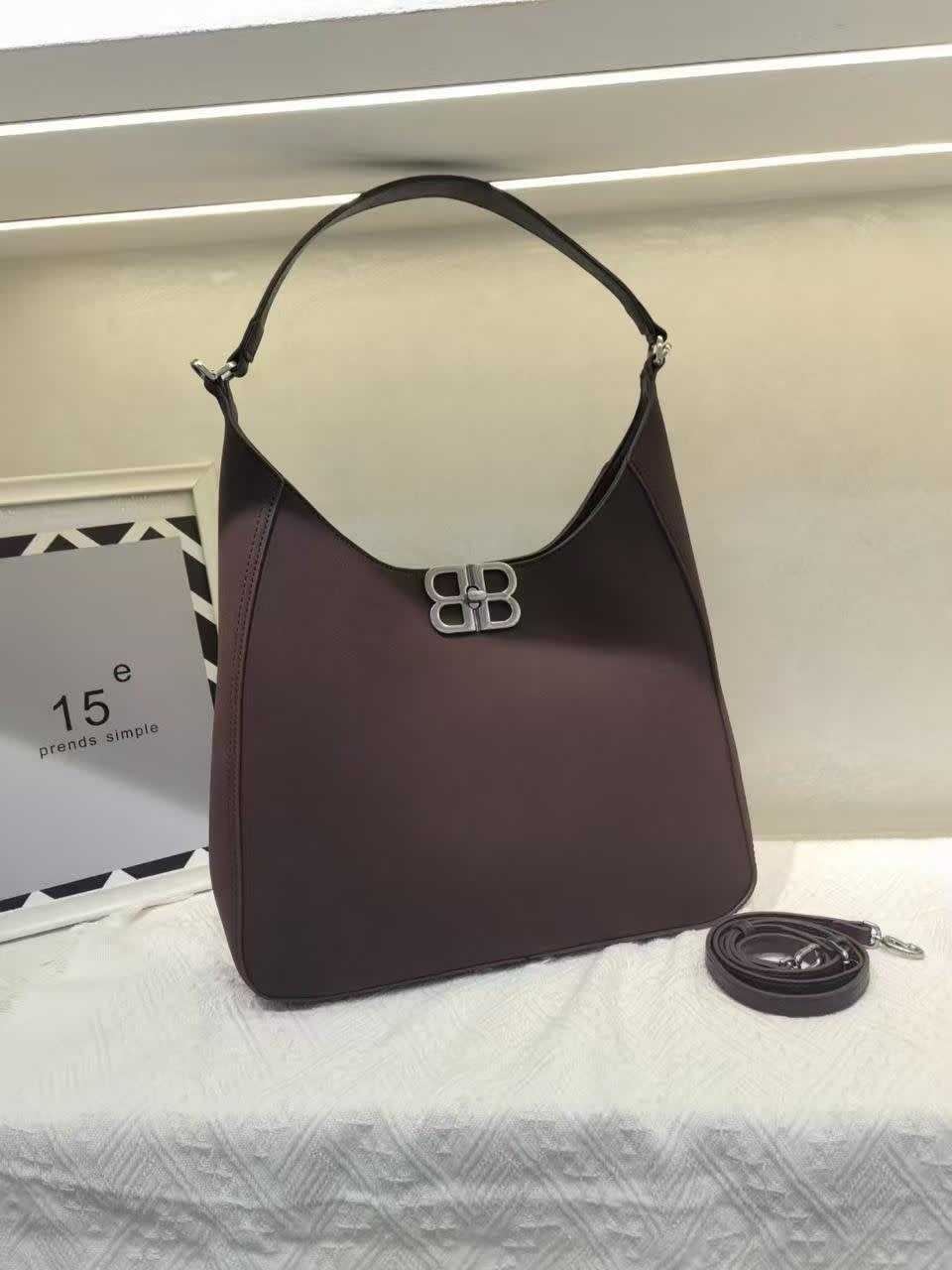 Balenciaga Logo Plaque Dark Brown Tote Bag-0