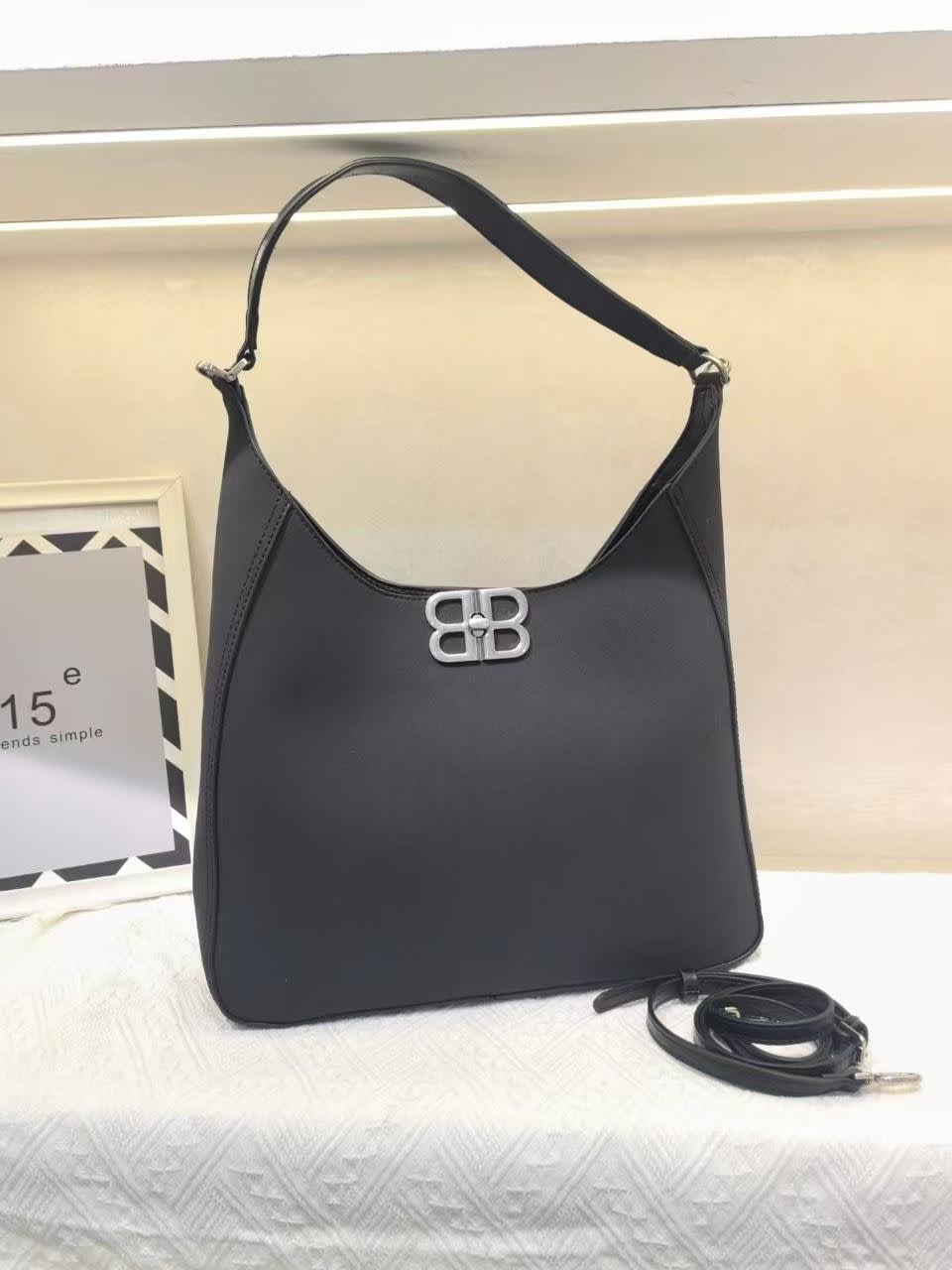 Balenciaga Logo Plaque Black Tote Bag-0