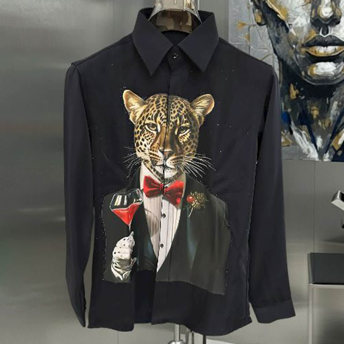 Balmain Professional Panther Print Black Premium Cotton Shirt-1