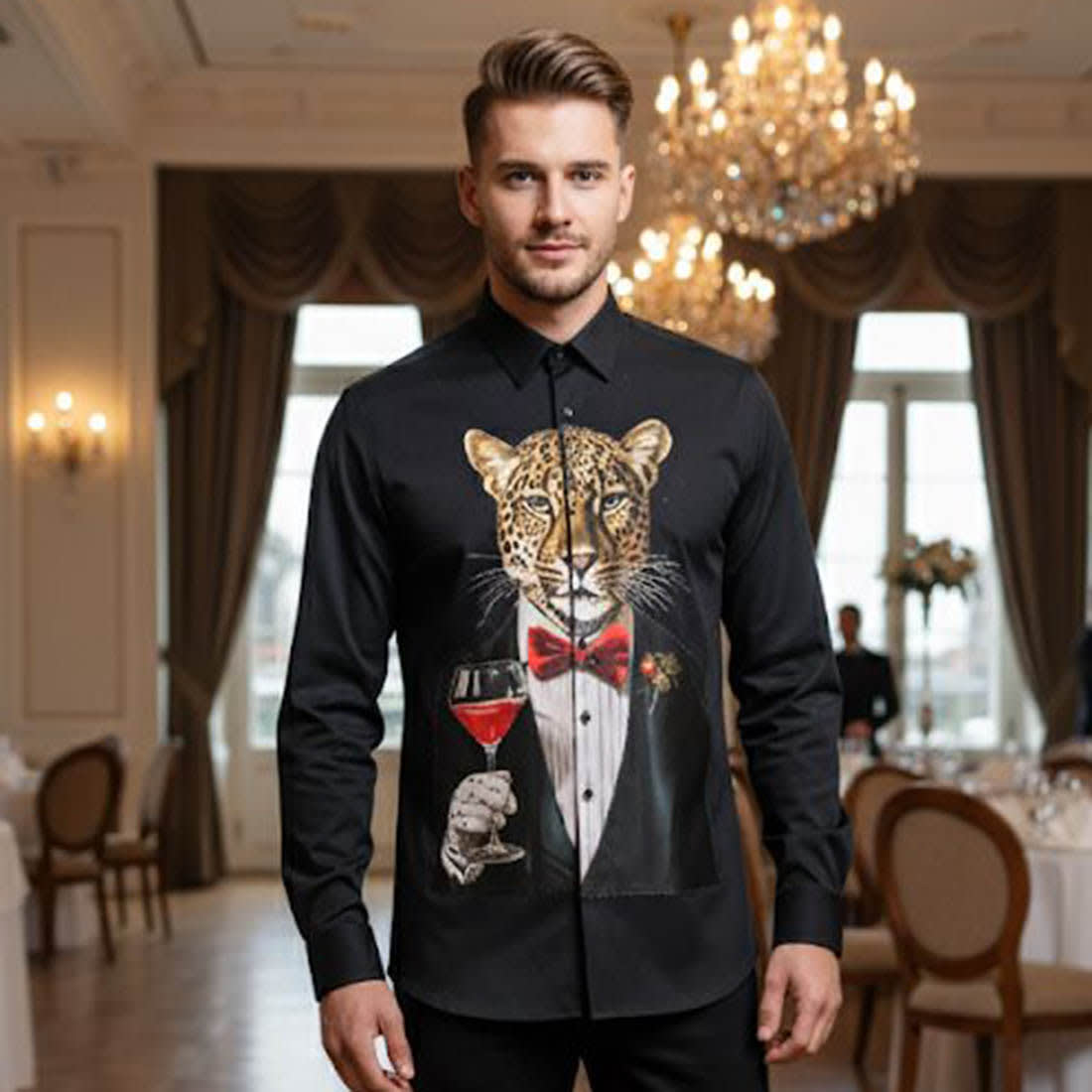 Balmain Professional Panther Print Black Premium Cotton Shirt-0