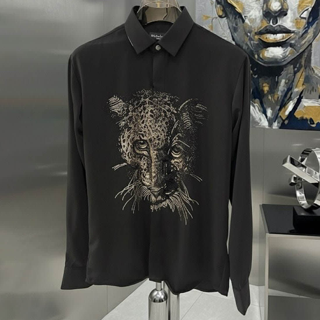 Gucci Leopard Print Black Premium Quality Cotton Shirt-1