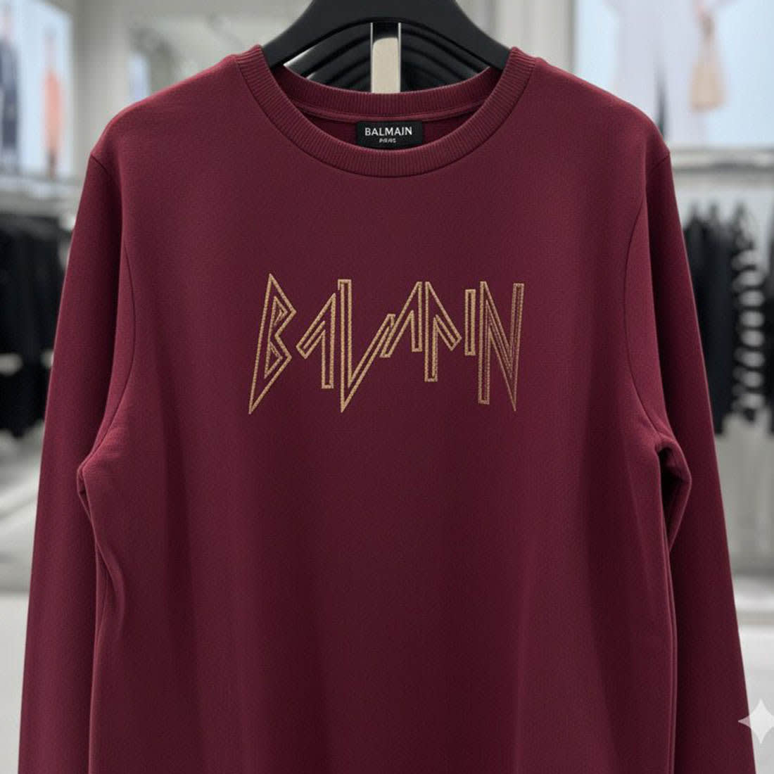 Balmain Paris Golden Logo Maroon Sweatshirt-3