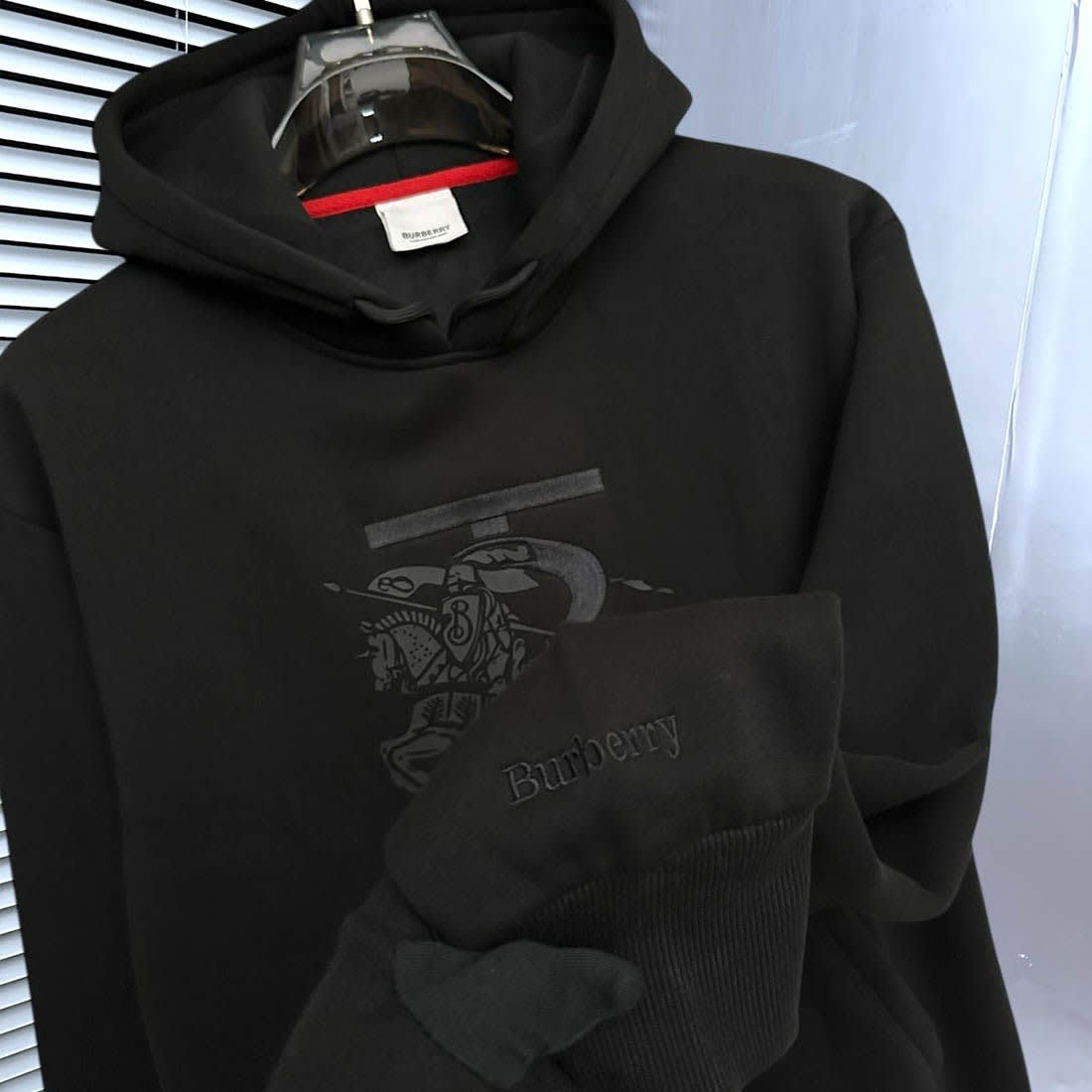 Burberry Black Embroidery Logo Hoodie-3