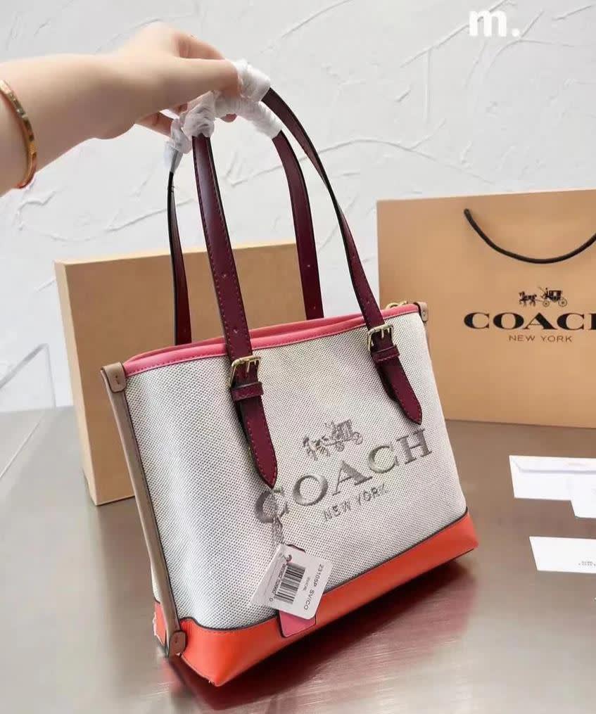 Coach Laurel White & Orange Mollie Colour Block Tote Bag-3