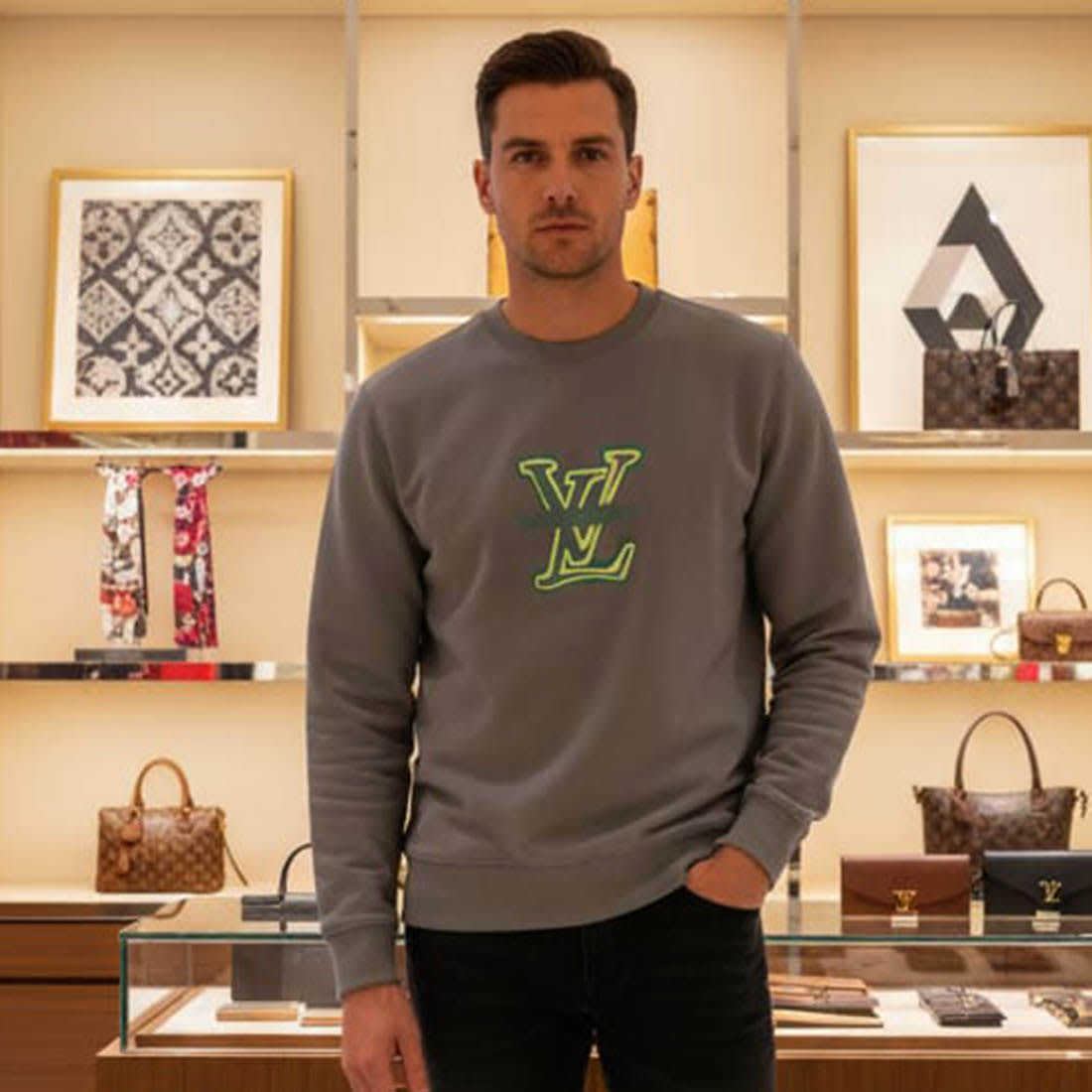 Louis Vuitton Grey Premium Quality Sweatshirt-4