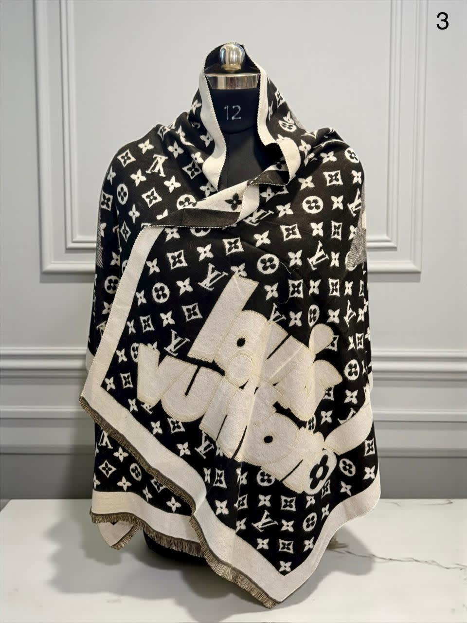 Louis Vuitton Black Cashmere Wool Blend Scarf-0