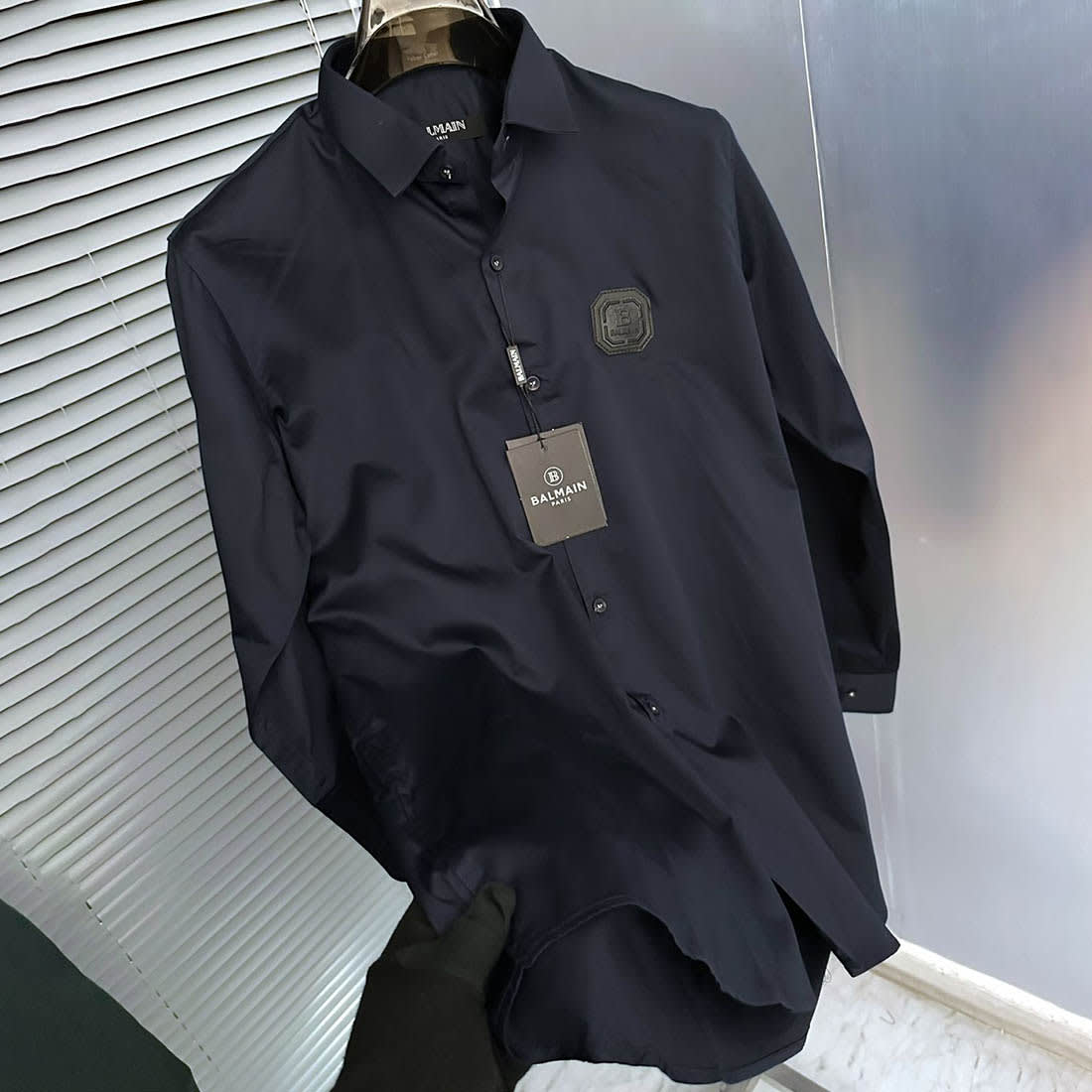 Balmain Embroidered Blue Premium Cotton Shirt-1