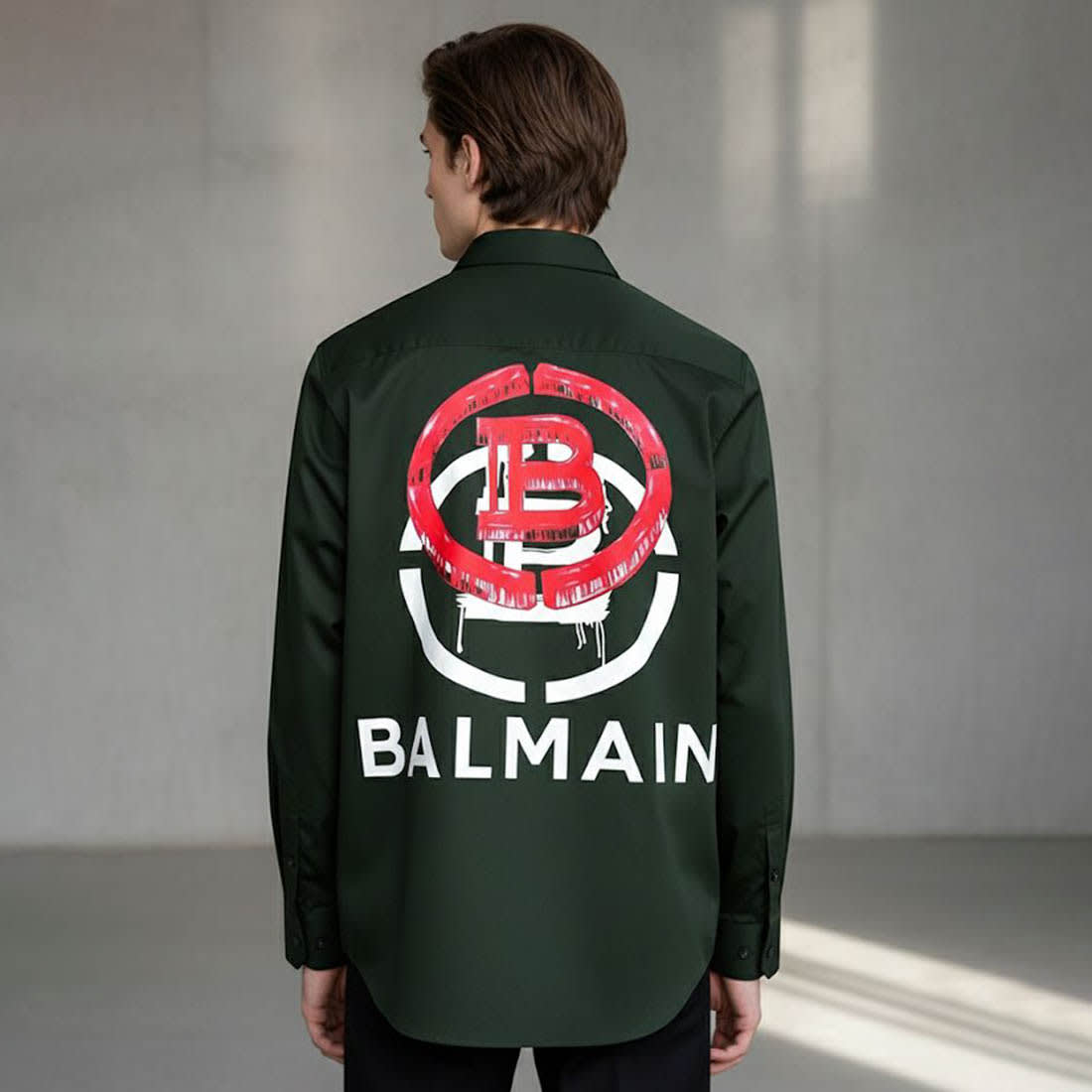 Balmain Embroidered Green Premium Cotton Shirt-1