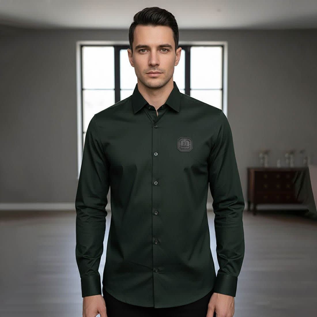 Balmain Embroidered Green Premium Cotton Shirt-0