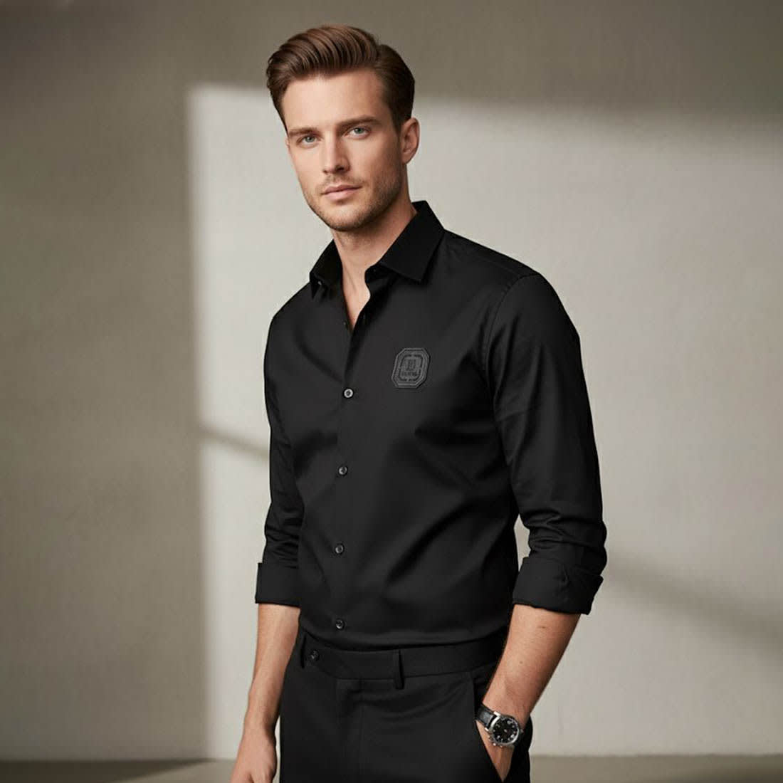 Balmain Embroidered Black Premium Cotton Shirt-0