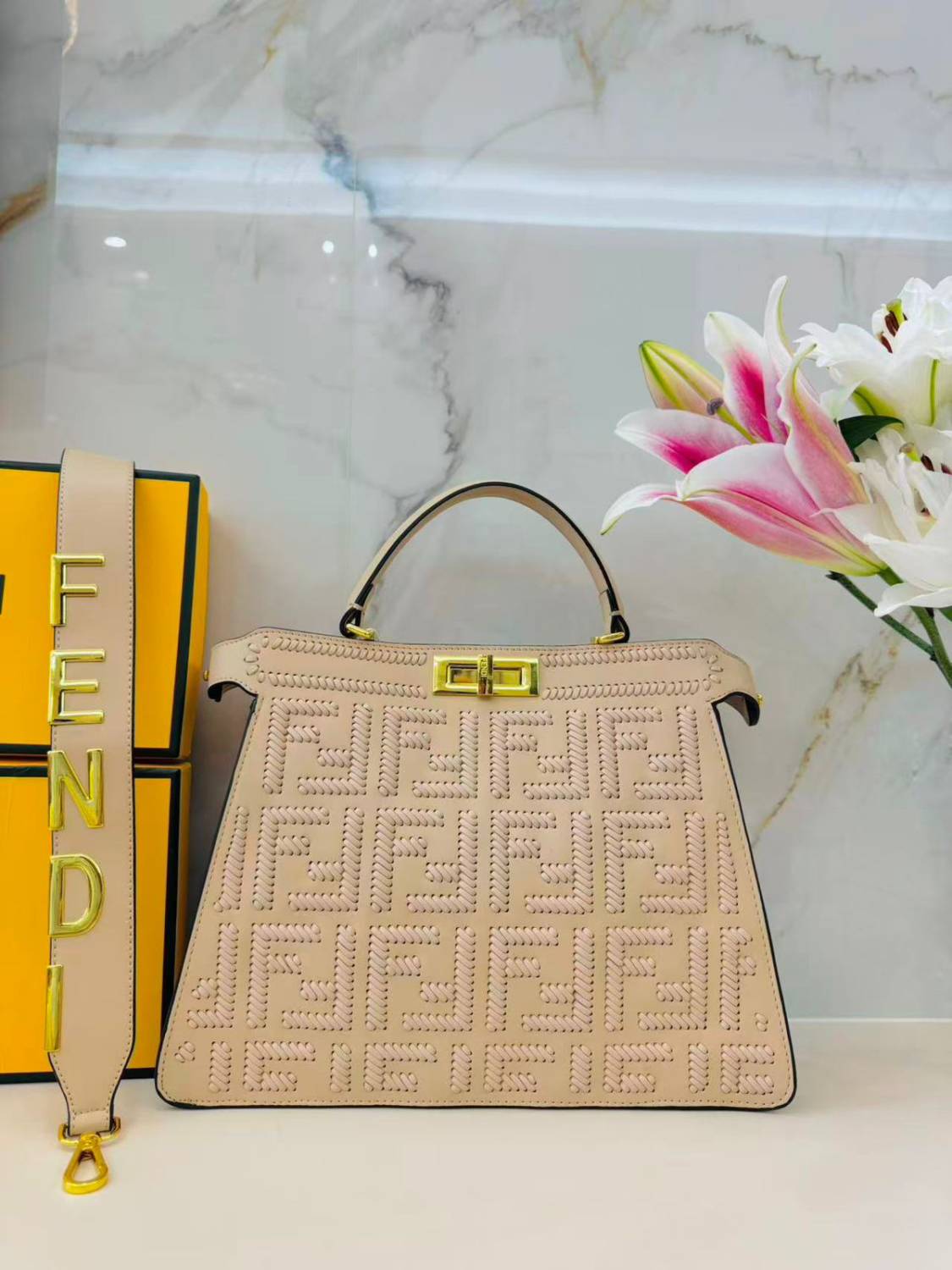 Fendi  Zucca Beige Peekaboo Handbag-0