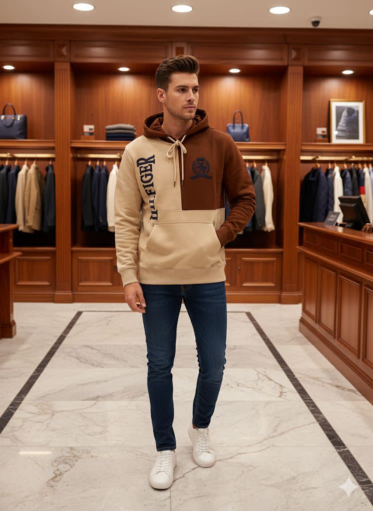 Tommy Hilfiger Cream & Brown Premium Quality Hoodie-1