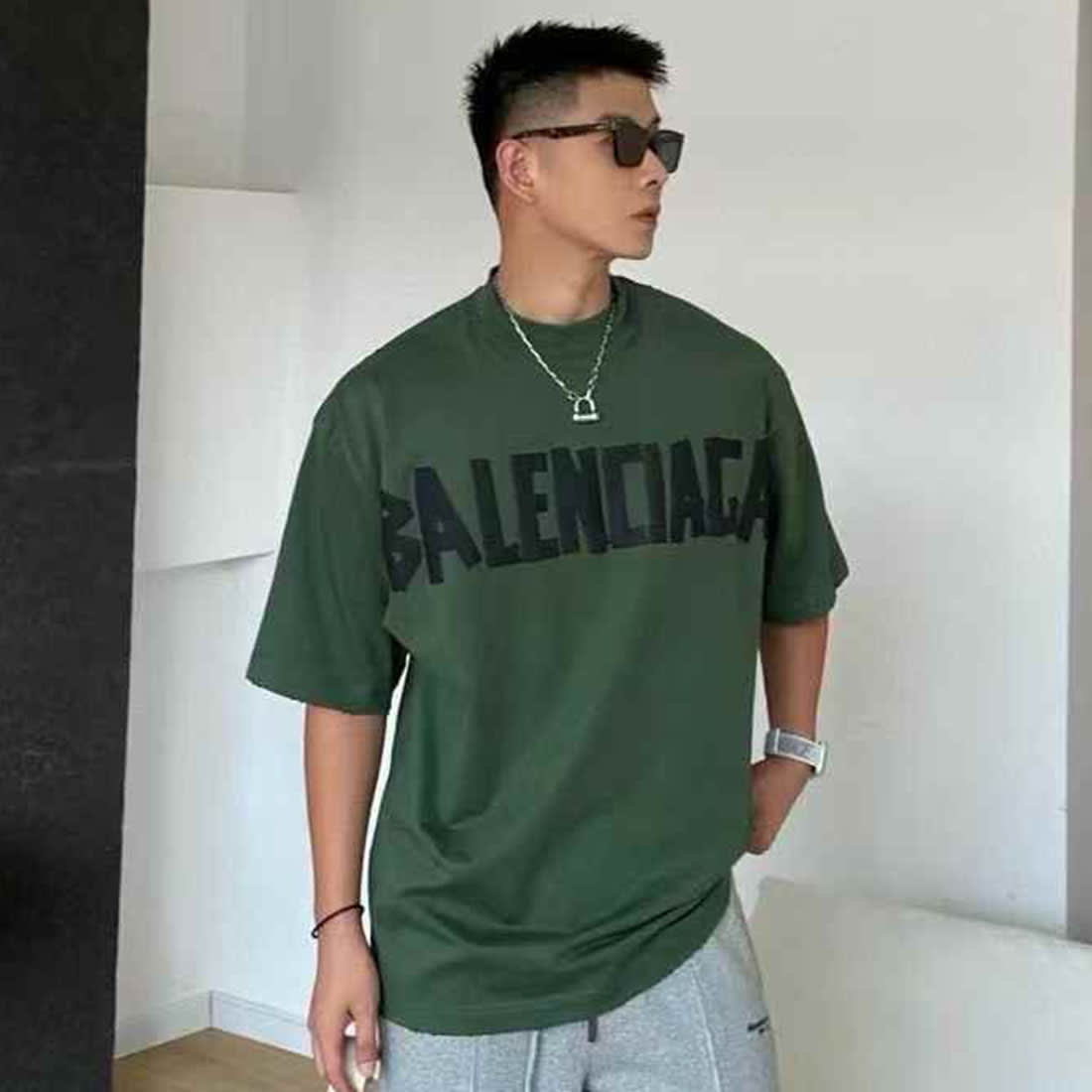 Balenciaga Green Premium Quality Baggy Fit T-shirt-2