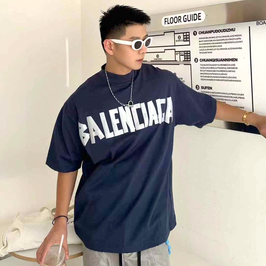 Balenciaga Blue Premium Quality Baggy Fit T-shirt-0