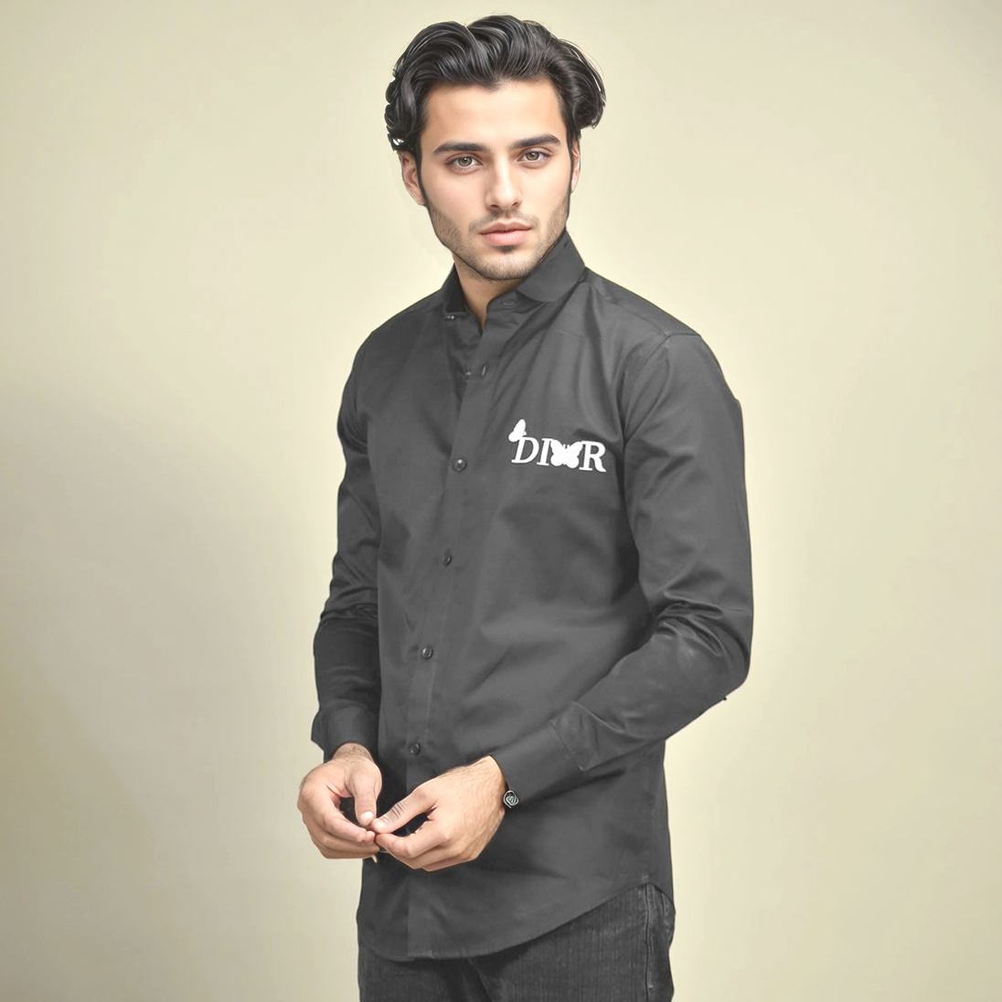 Dior Black Premium Quality Long Sleeve Cotton Shirt-2
