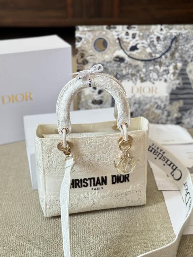 Christian Dior D Lite White Embroidered Bag-3