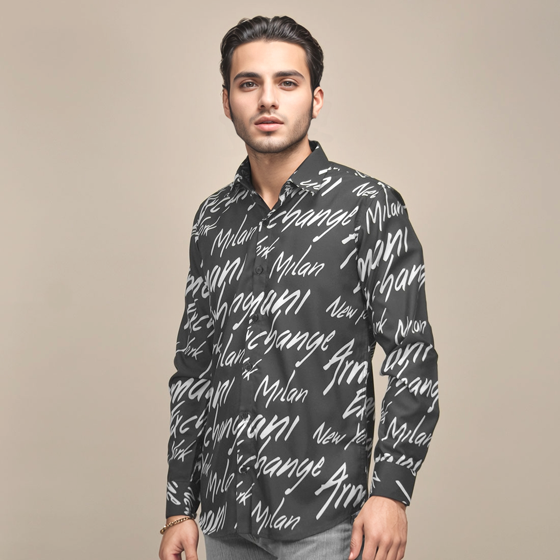 Armani Exchange Printed Black Premium Quality Shirt-0