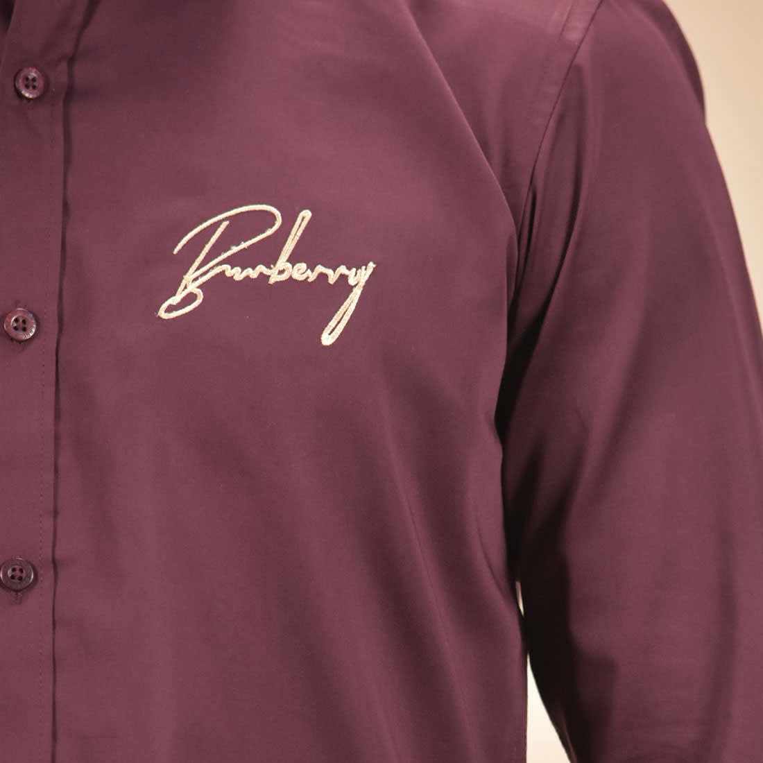 Burberry Embroidered Wine Cotton Premium Shirt-4
