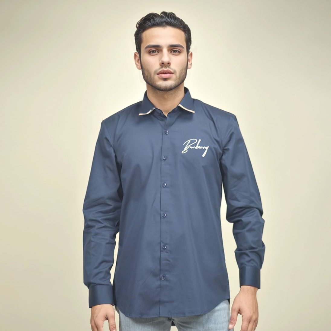 Burberry Embroidered Blue Cotton Premium Shirt-1