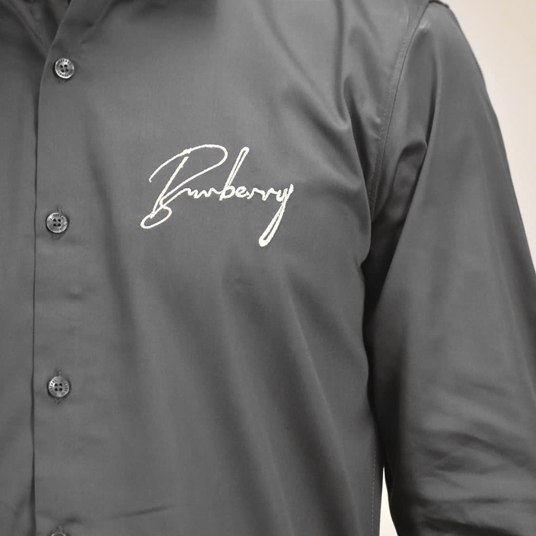 Burberry Embroidered Grey Cotton Premium Shirt-4