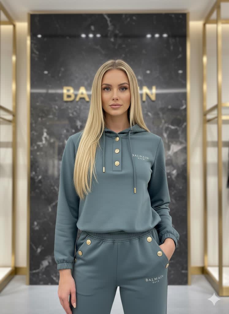 Balmain Green Premium Hood Tracksuit-0