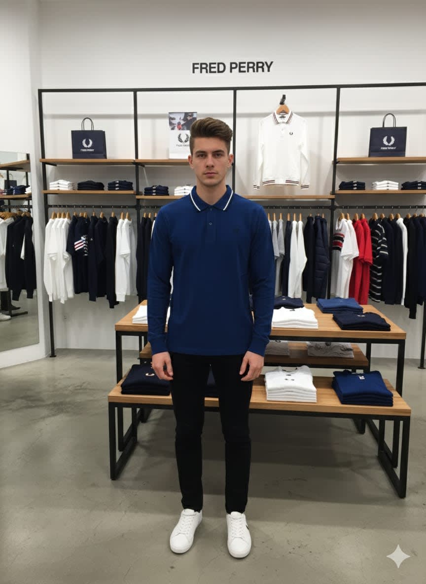 Fred Perry Embroidered logo Blue Premium T-shirt-1