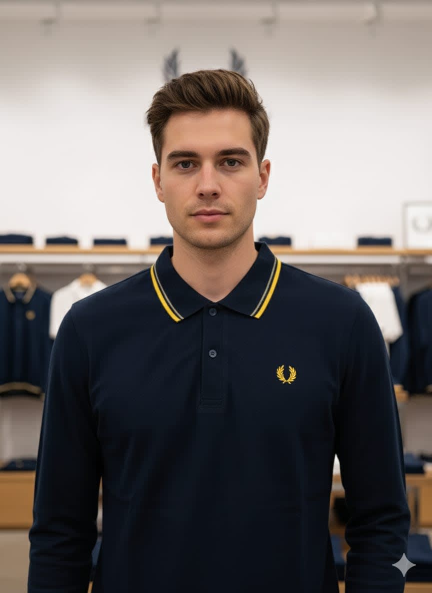 Fred Perry Embroidered logo Dark Blue Premium T-shirt-0